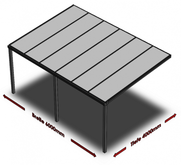 Preview: Überdachung mit 16 mm Polycarbonat, 6 x 4 m